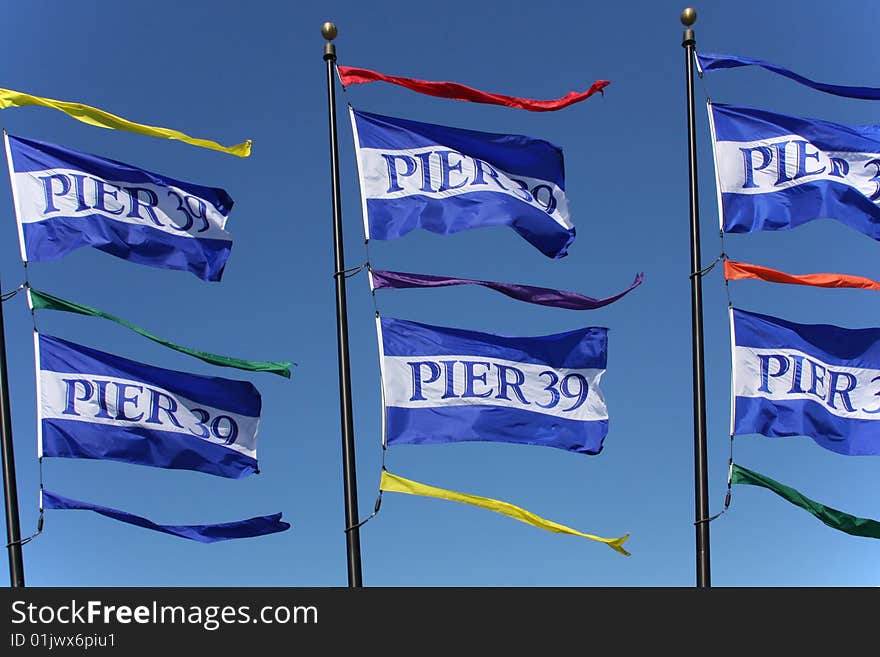 Image of flags displayed at Fisherman's Wharf in San Francisco, California. Image of flags displayed at Fisherman's Wharf in San Francisco, California