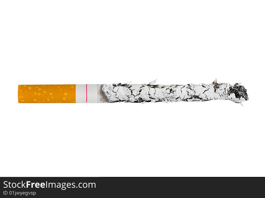 Macro of cigarette isolated on white background