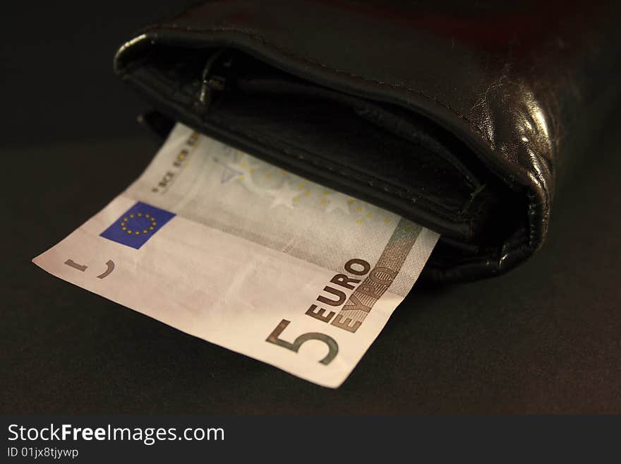 Euro bill in a black leather wallet. Euro bill in a black leather wallet