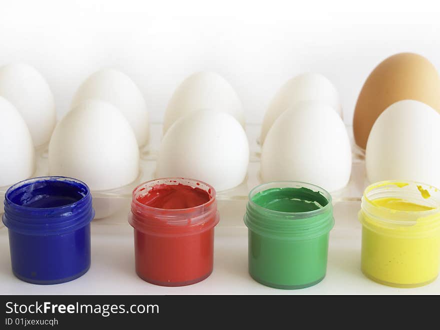 Eggs and paints, preparation for easter