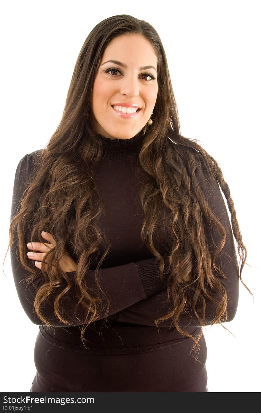 Portrait of beautiful woman posing on an isolated white background