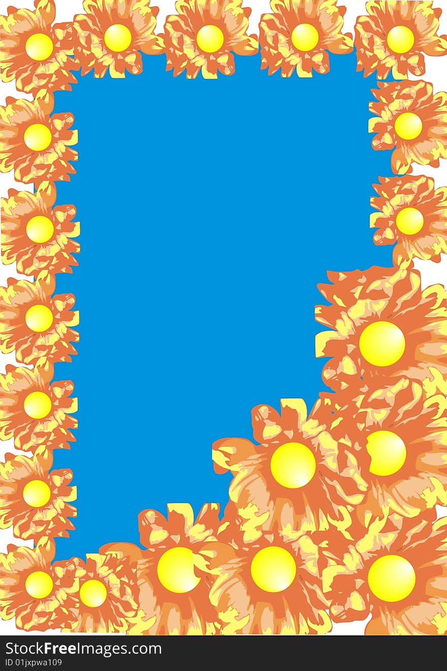 Beautiful frame from yellow flowerses with blue background. Beautiful frame from yellow flowerses with blue background