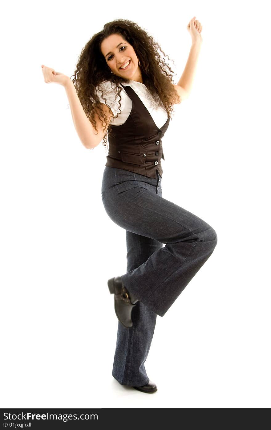 Full pose of caucasian woman on an isolated white background