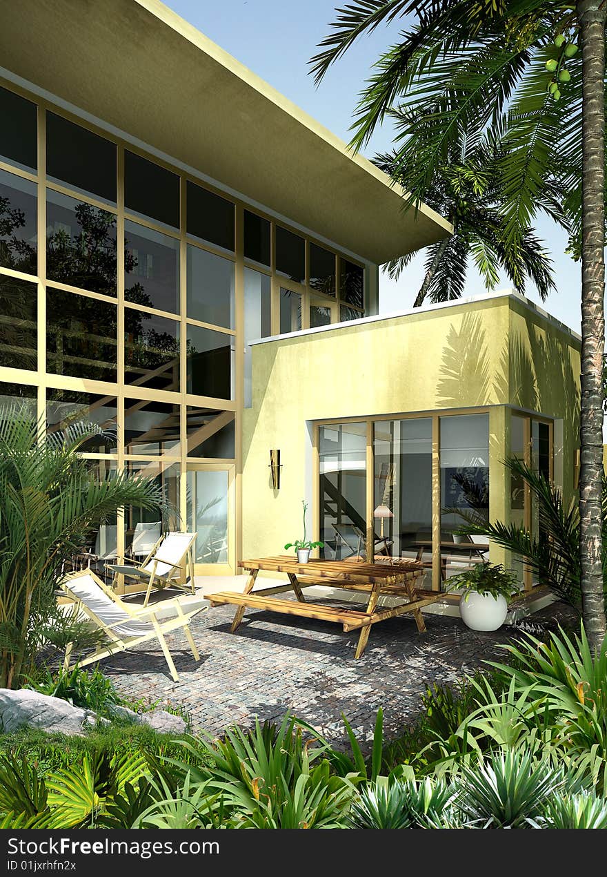 The image is computer generated, made by software of 3ds max.3d rendent d'une conception moderne d'interior.Out look of a villa