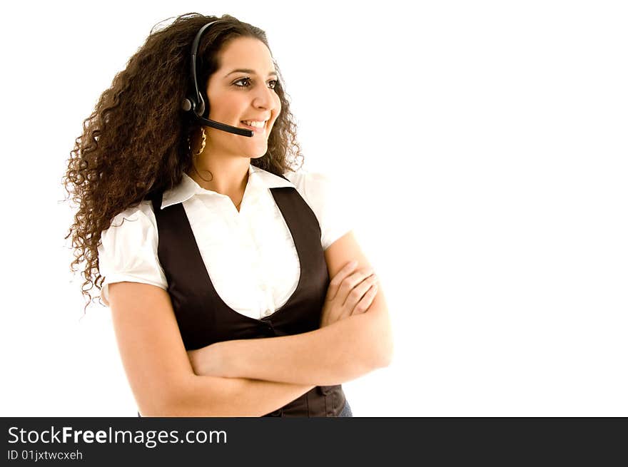 Fashionable woman wearing headset