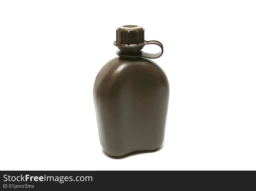 Brown plastic canteen isolated on white