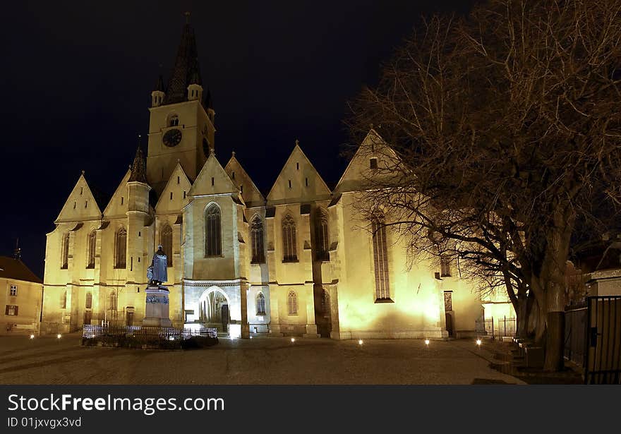 sibiu in transylvania, romania, at night. sibiu in transylvania, romania, at night