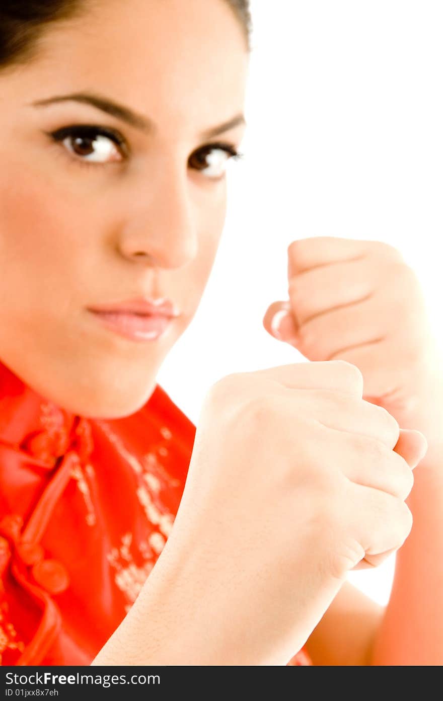 Beautiful woman ready to box