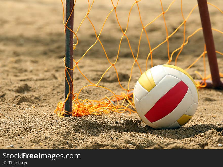 Goal on the beach with a volleyball. Goal on the beach with a volleyball