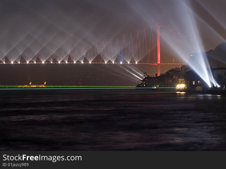 Firework And Light Show In Istanbul Bridge