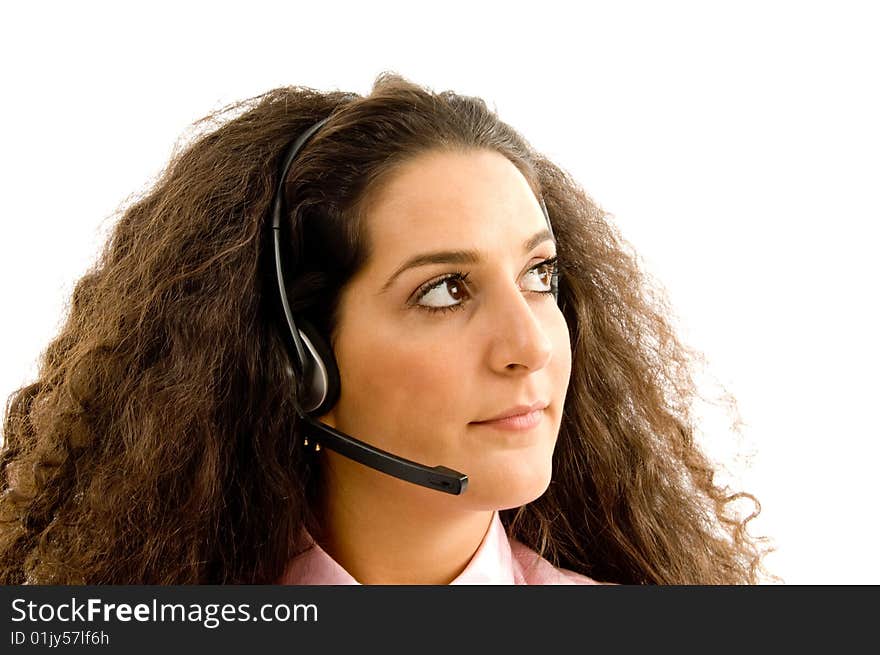 Close up of young woman with headset