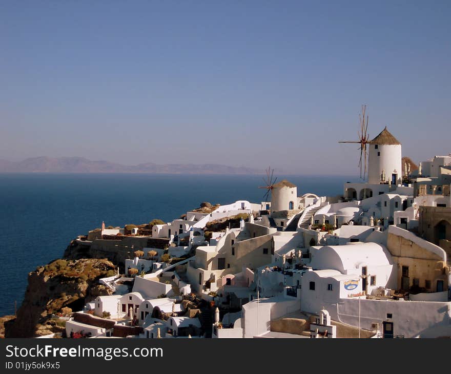 Views of village of Oia in santorini island, Greece