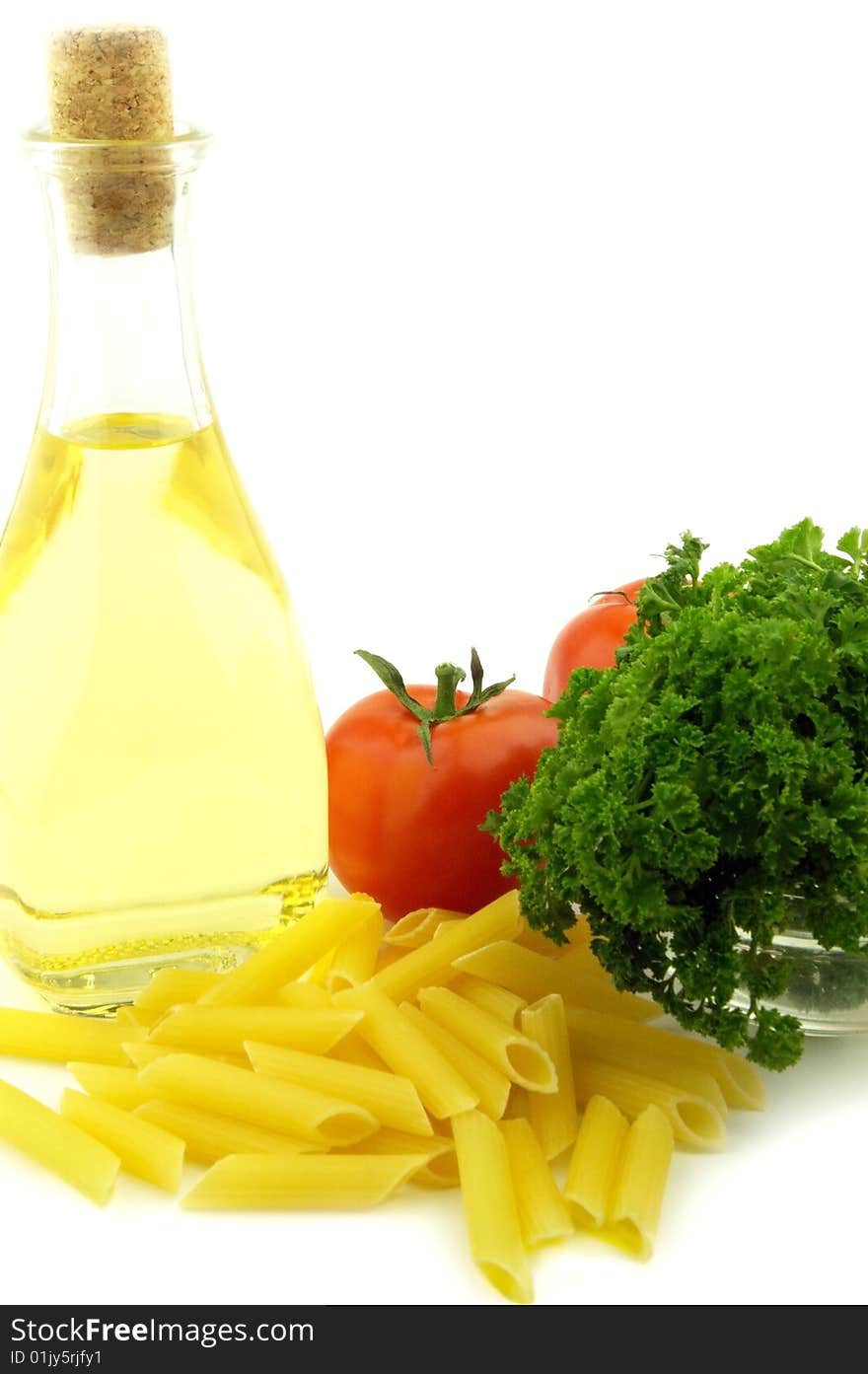 Pasta with tomate on a white background