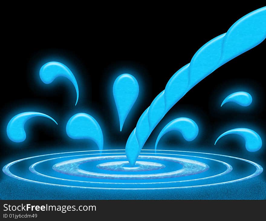 Abstract illustration of a jet of water with waves and spray