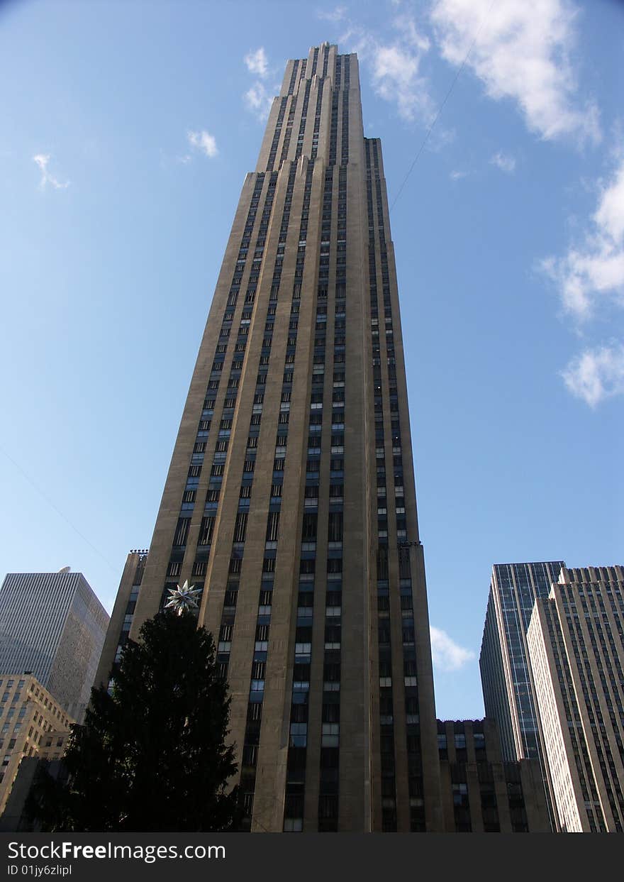 Upwards view of the Rockefeller Centre taken early spring morning