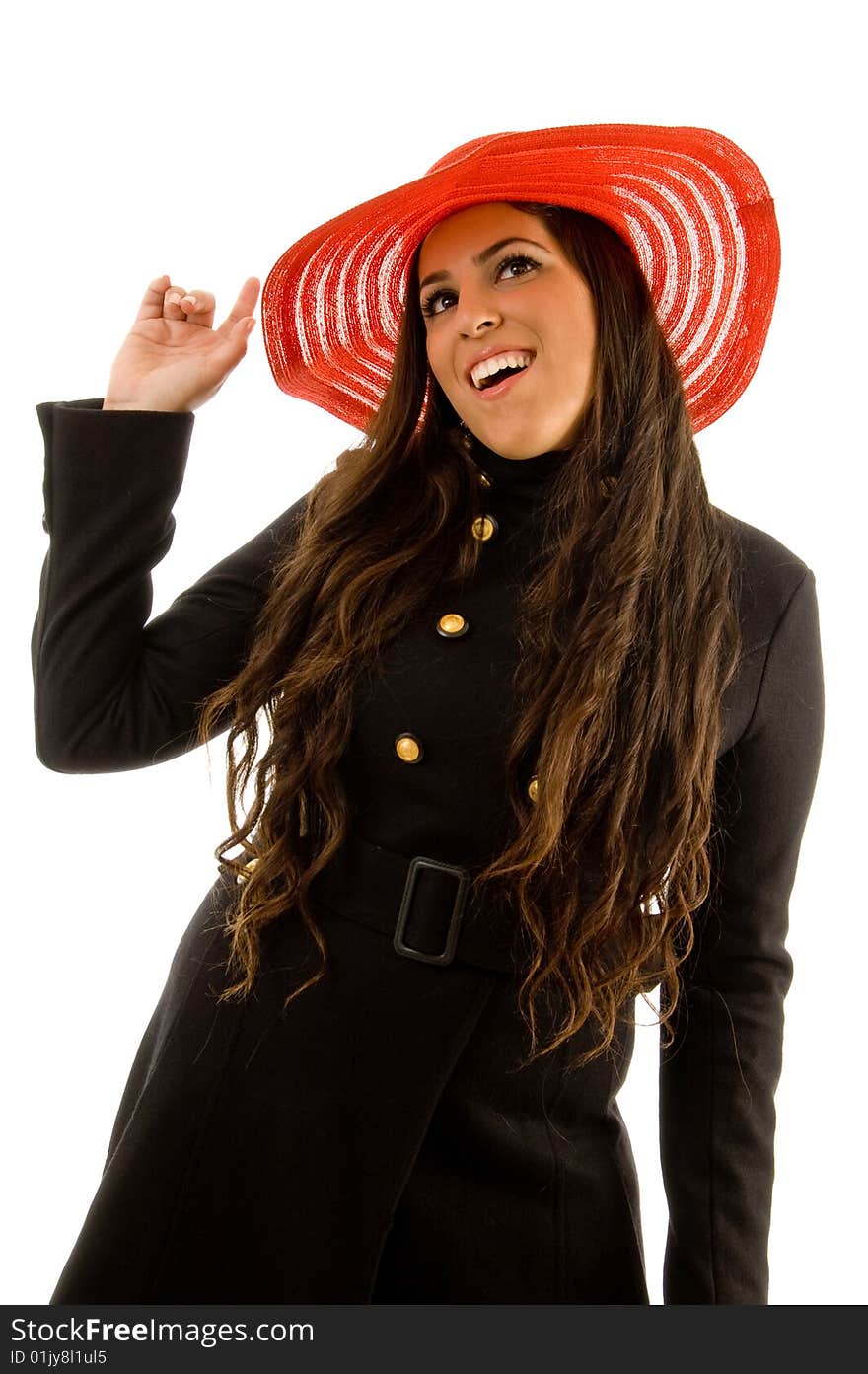 Pretty young model wearing hat on an isolated white background