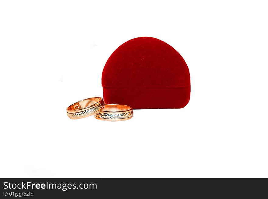 Two wedding rings and red pillow