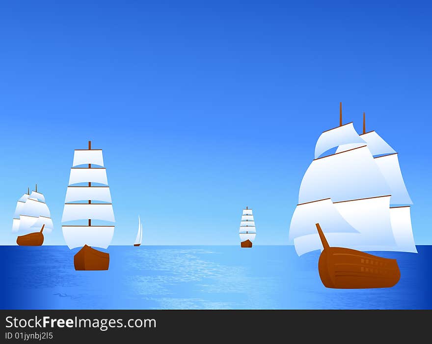 Ship in the ocean, vector illustration, AI file included