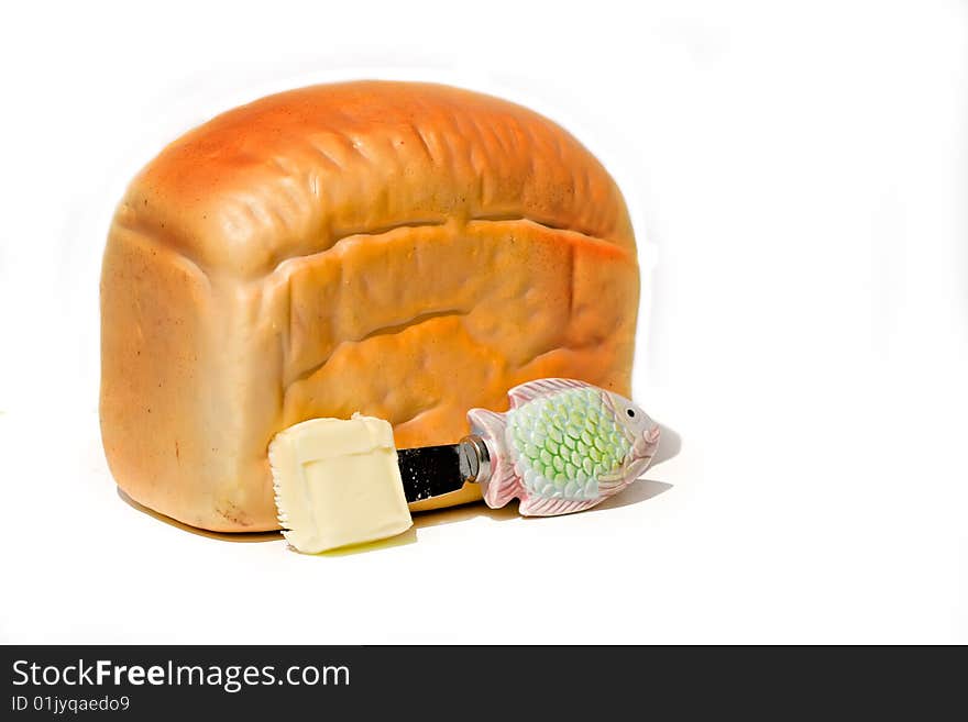 Bread and Butter on white background