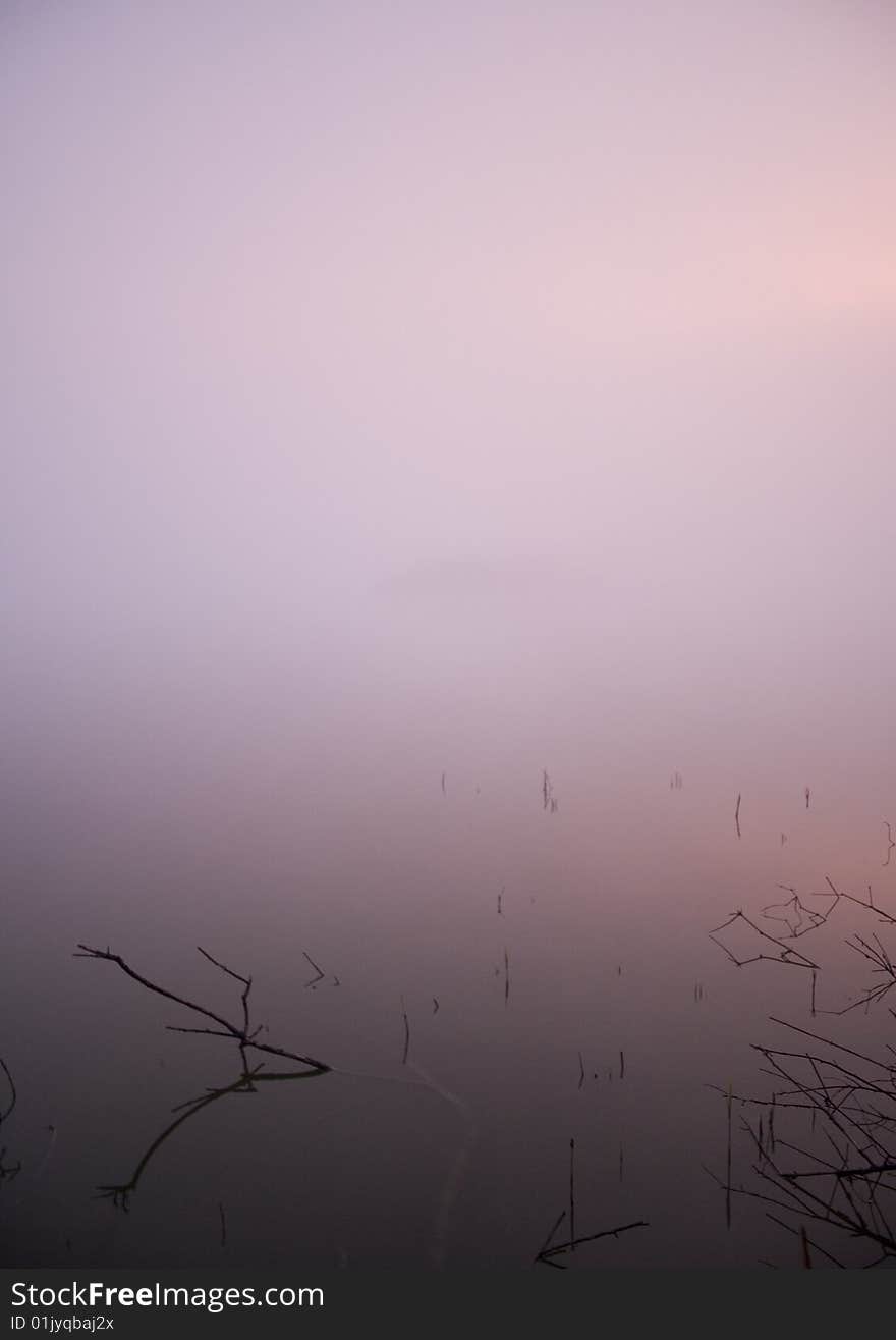 Foggy morning and non-urban scene in southern Poland