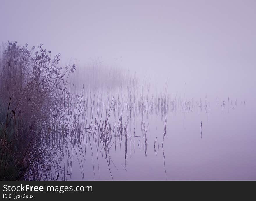 Foggy morning and non-urban scene in southern Poland