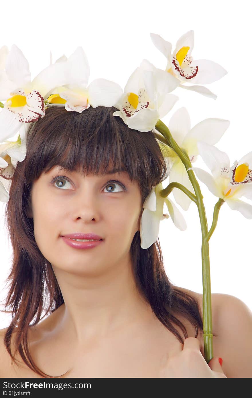 Portrait Beautiful Woman With Flower