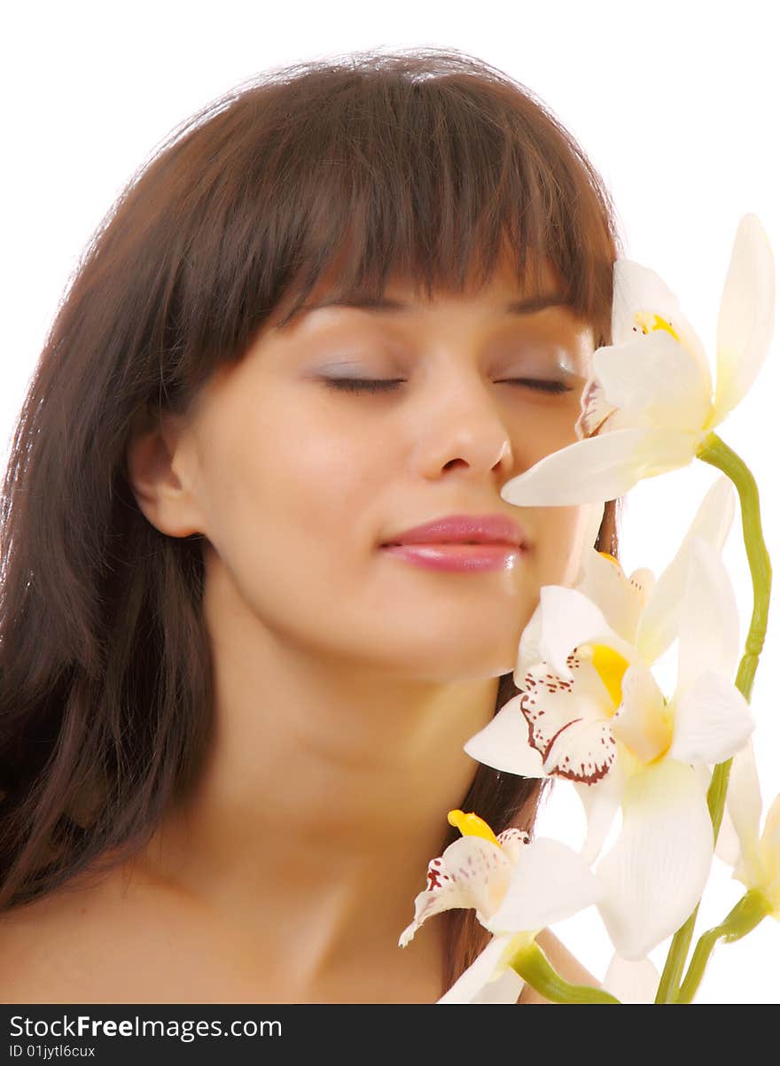 Portrait Beautiful Woman With Flower