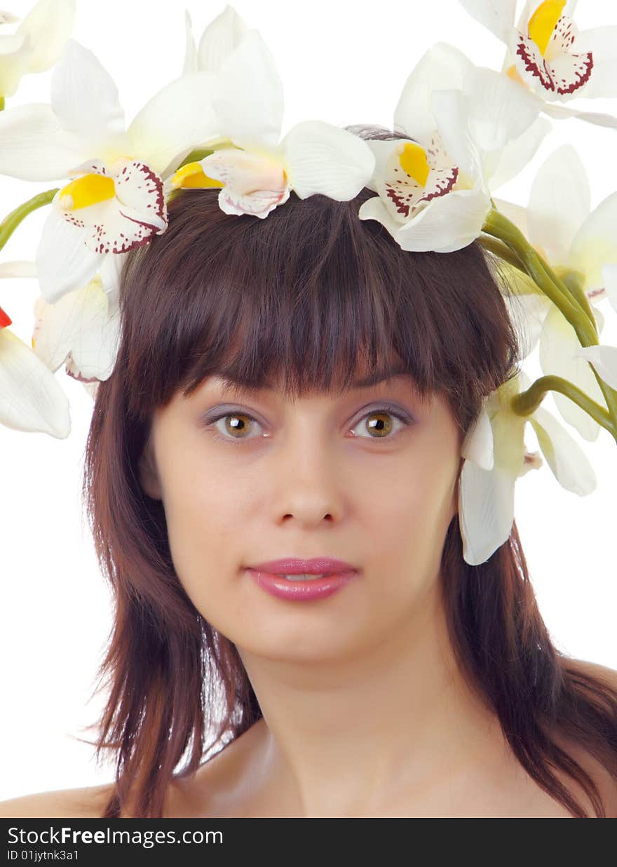 Portrait of  beautiful woman with flowers