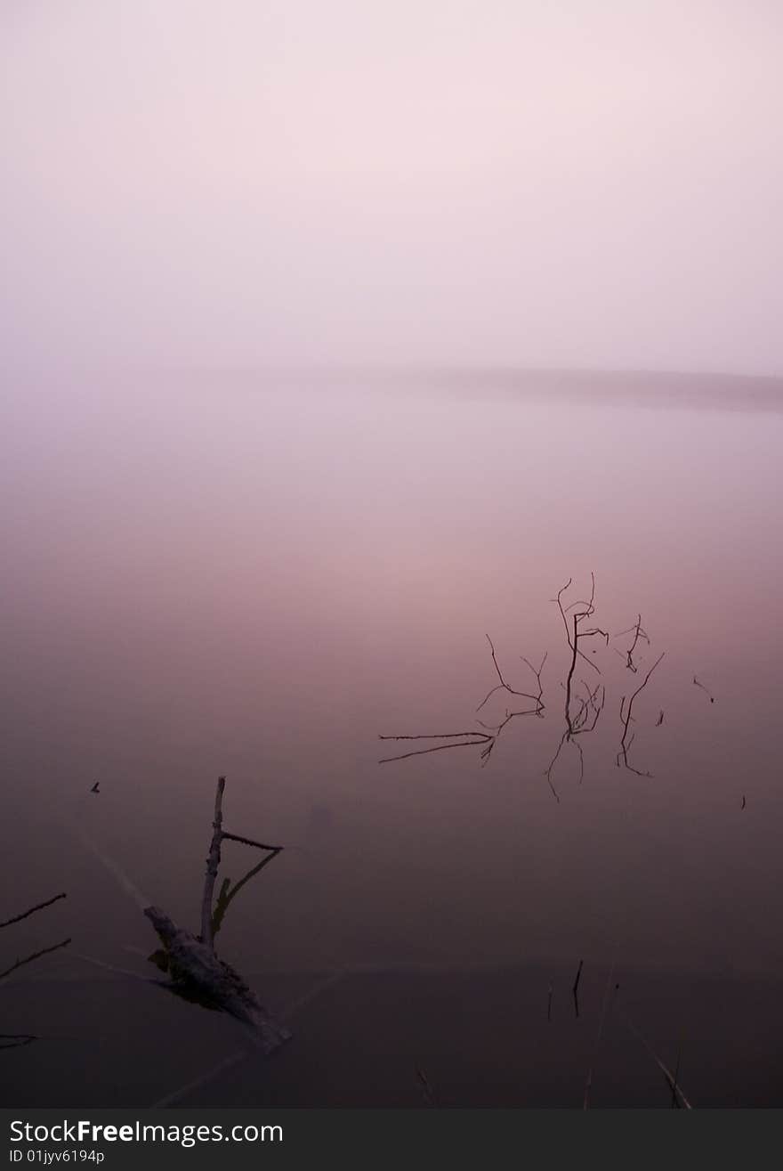 Foggy morning and non-urban scene in southern Poland