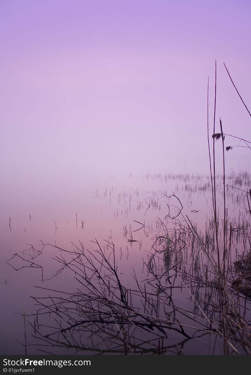 Foggy morning and non-urban scene in southern Poland