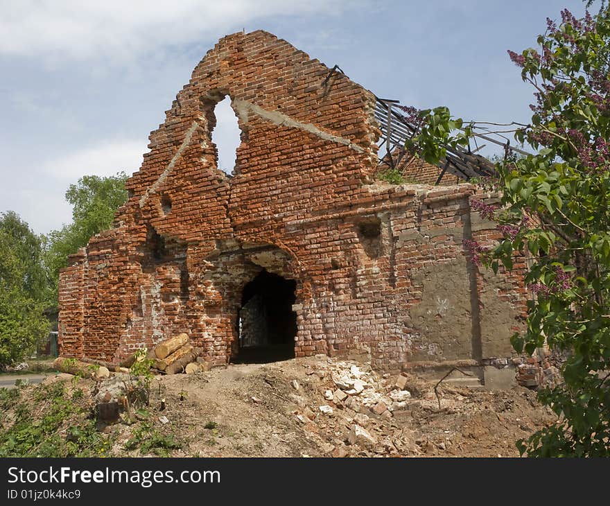 View of old red brick building ruin. View of old red brick building ruin