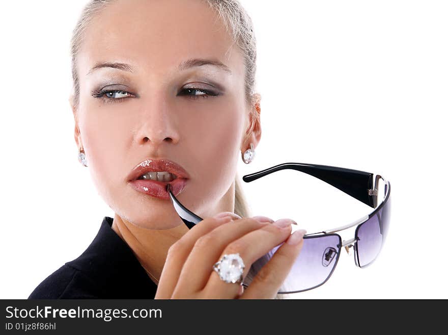 Girl with glasses isolated on white