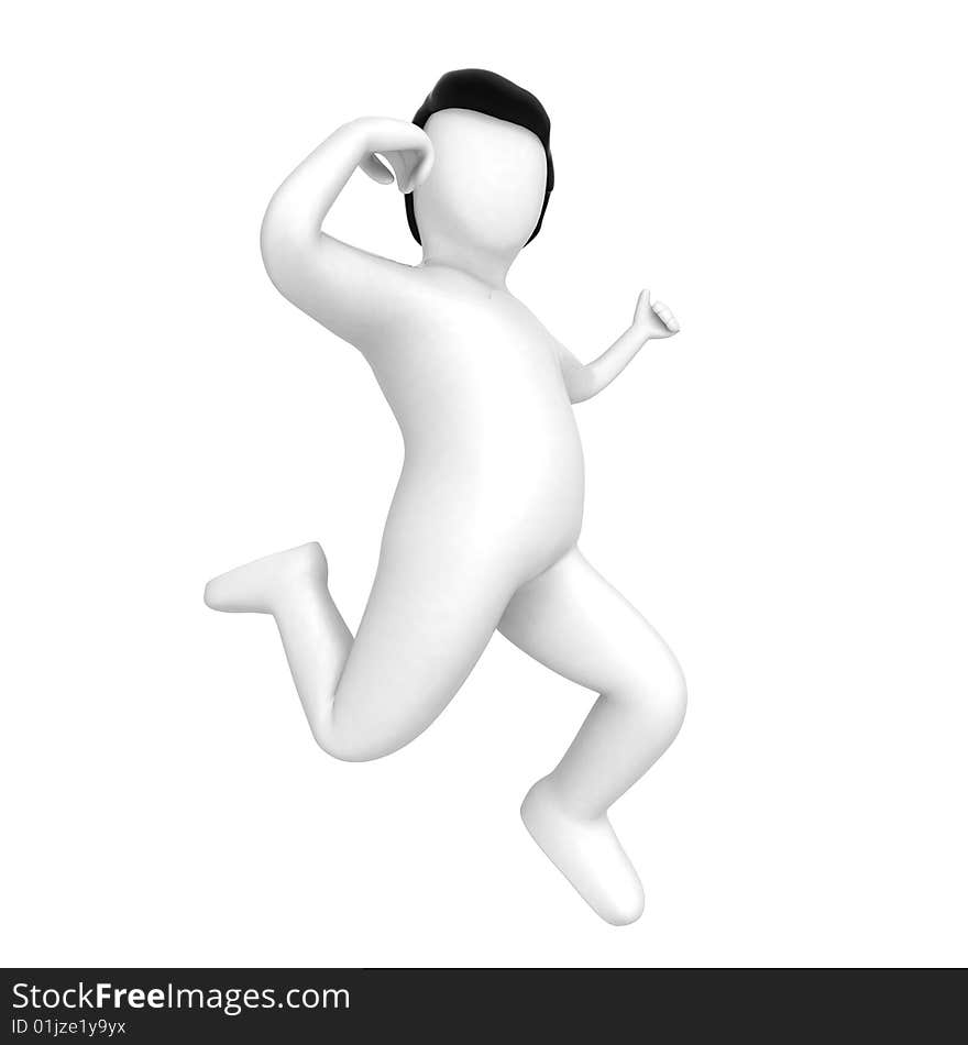 3D human happy jump in air on isolated background. 3D human happy jump in air on isolated background