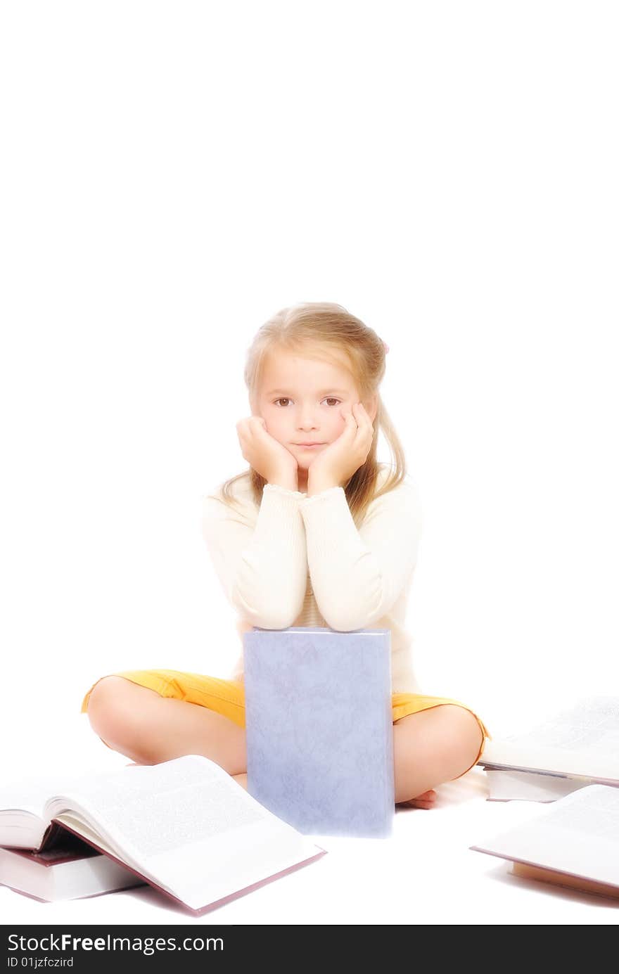 Happy girl with books(isolated)