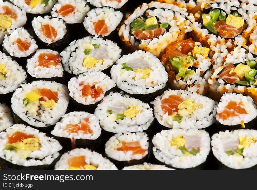 Various types of japanese sushi