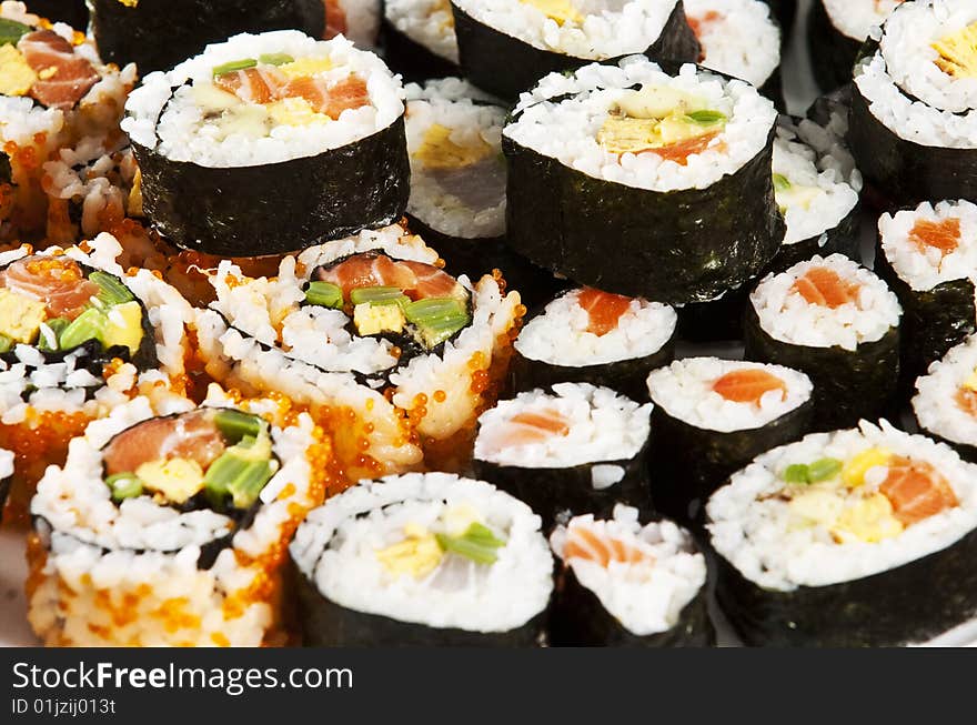 Various types of japanese sushi