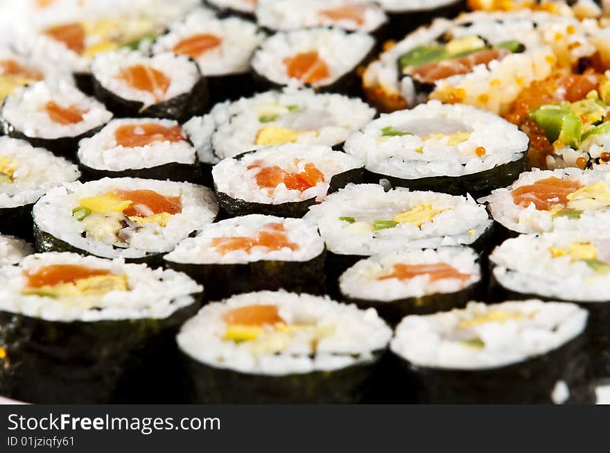 Various types of japanese sushi