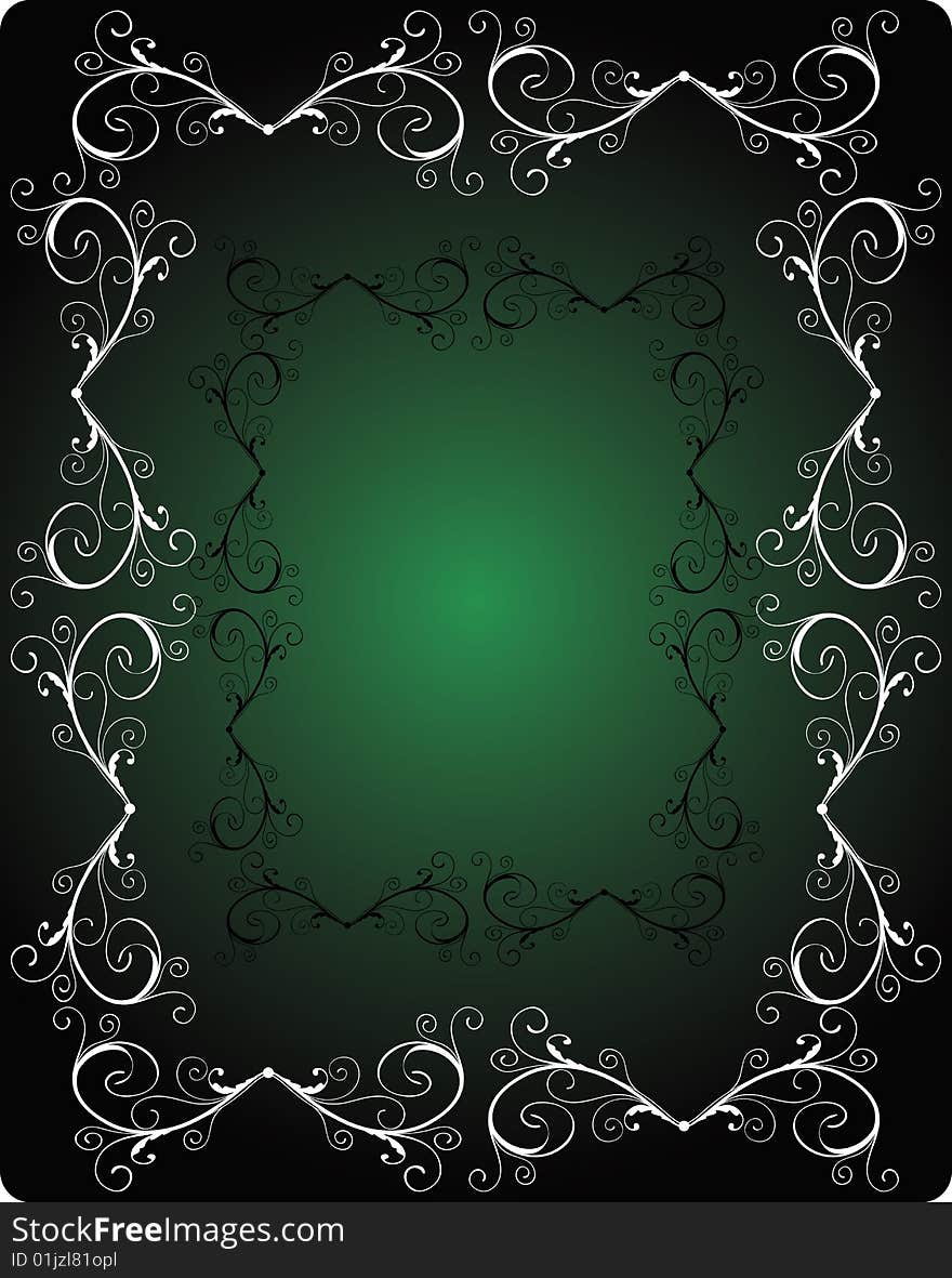 Abstract floral frame on green background (vector)