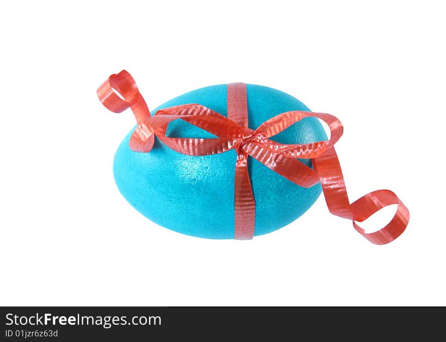 Blue easter egg with belt on a white background