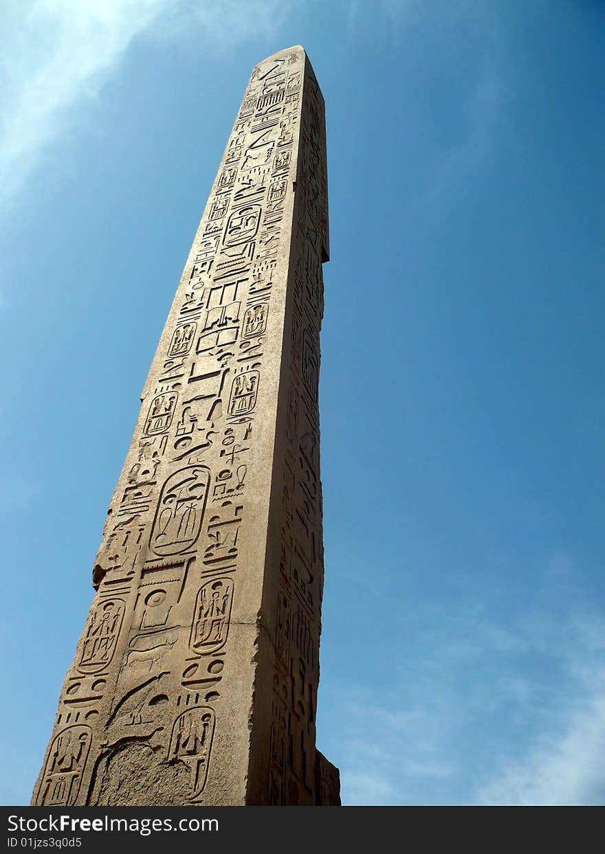 A sandstone obelisk in egyptian temple.