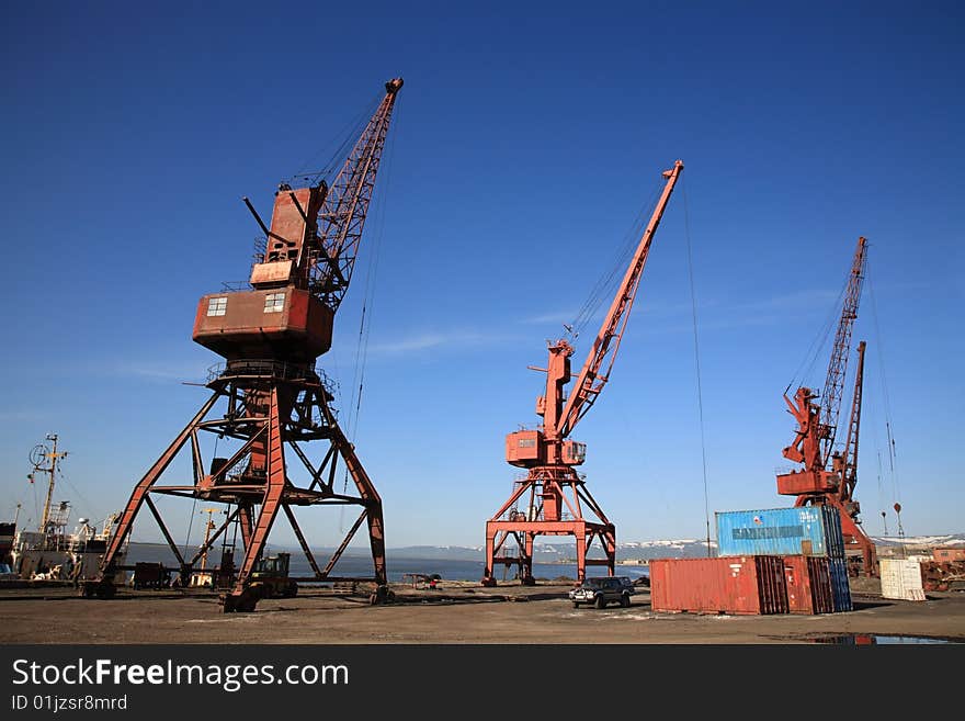 Harbor with three crane