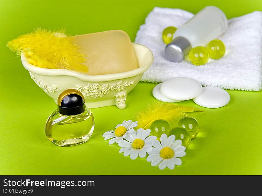 Wellness with Soap on a green background. Wellness with Soap on a green background