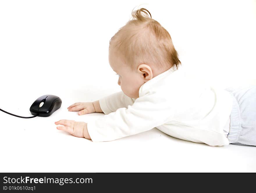 Baby playing on white background. Baby playing on white background