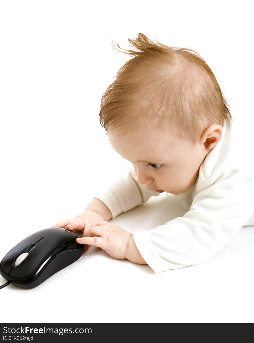 Baby playing on white background. Baby playing on white background