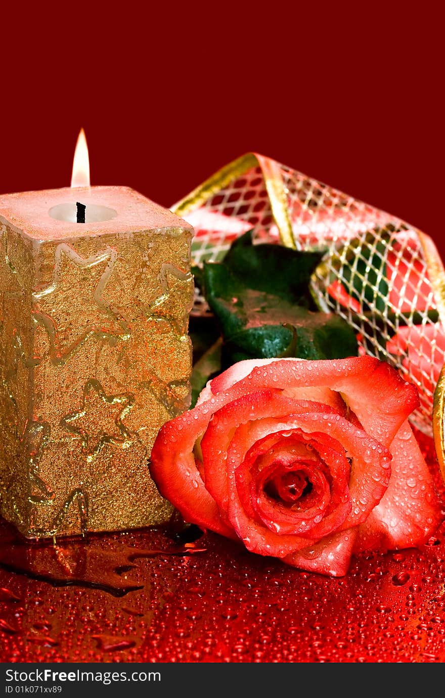 Golden Candle With Rose