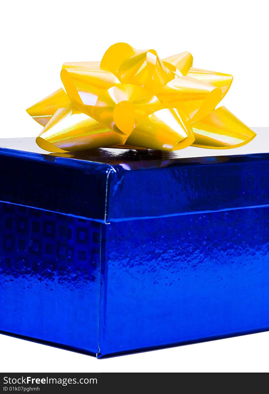 Blue gift box with yellow bow