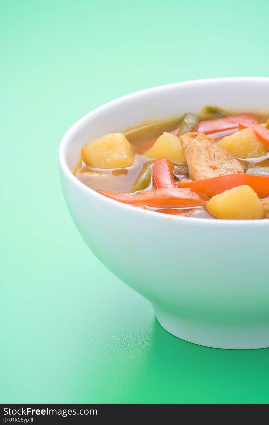 Chinese chicken soup with potatoes and peppers. Chinese chicken soup with potatoes and peppers