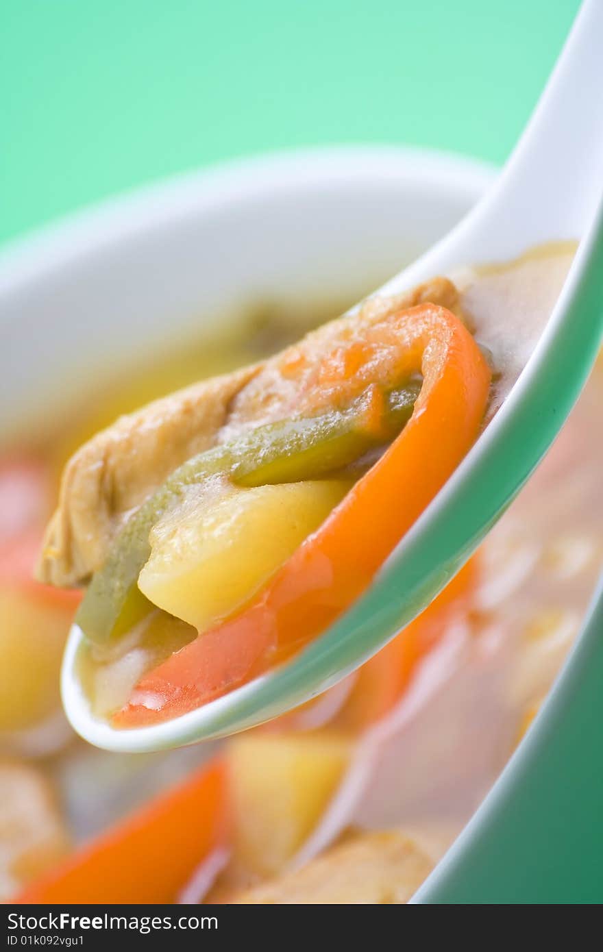 Chinese chicken soup with potatoes and peppers. Chinese chicken soup with potatoes and peppers