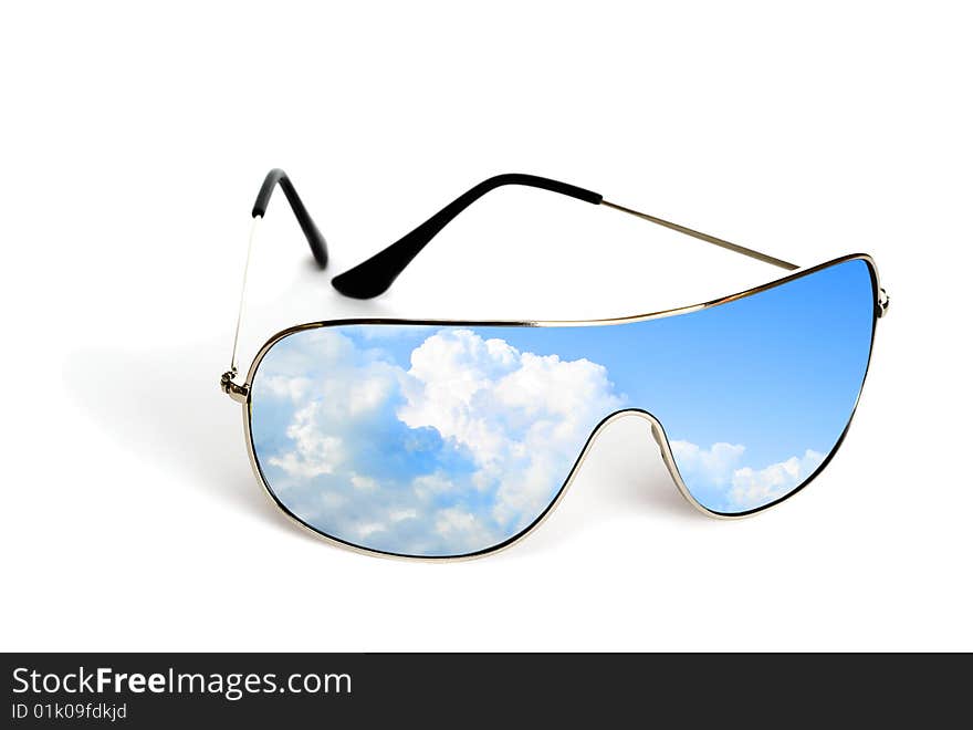 Sunglasses with reflection isolated on white background