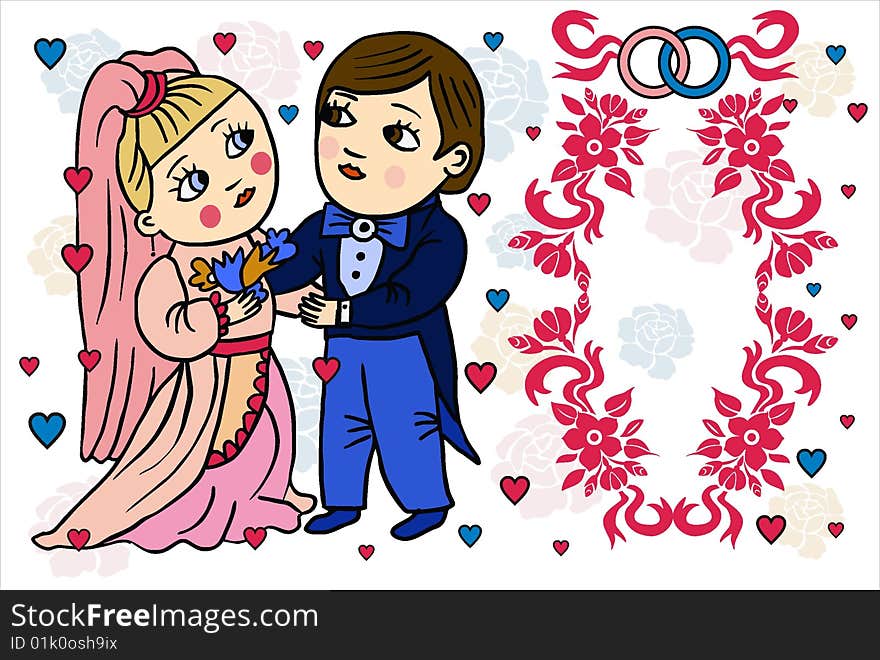 A vector of wedding postcard